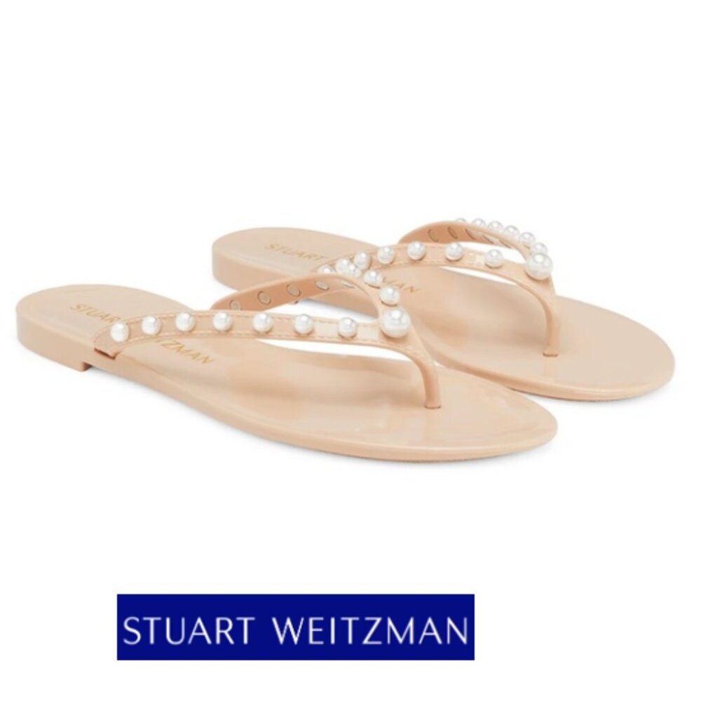 Stuart Weitzman Goldie Pearly Stud Jelly Thong sandals